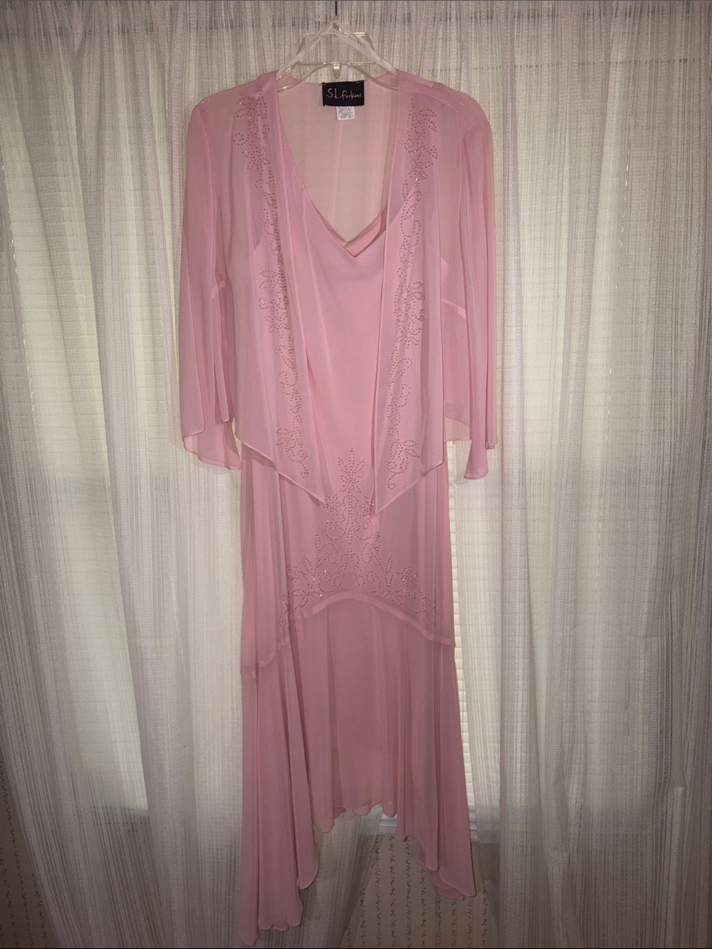 Soft Pink Sheer Overlay Dress and Jacket Set